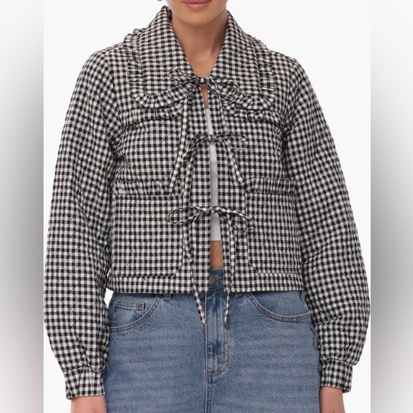 Avec Les Filles spring Jacket quilted black and white checkered ribbon tie - Picture 5 of 9